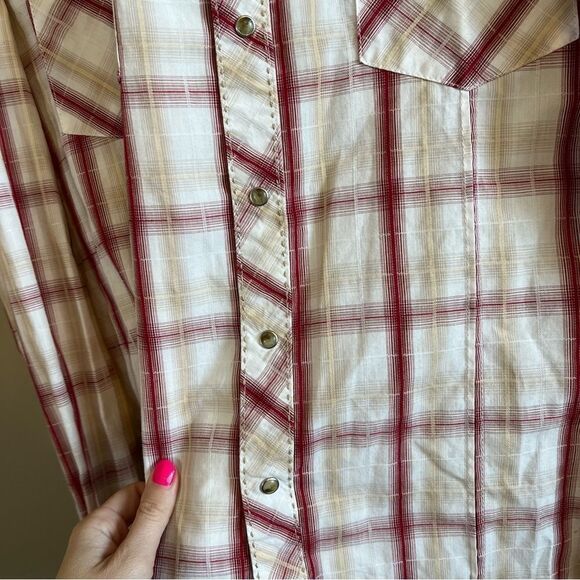 ✨ Wrangler Men’s White Maroon Plaid Pearl Snap Button Down Shirt Large - Picture 6 of 7